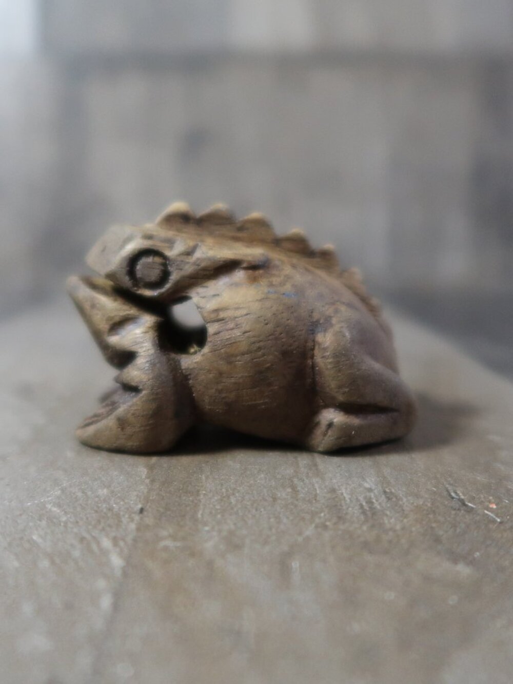 Vintage Hand Carved Guiro Wooden Croaking Frog Percussion Instrument Toad